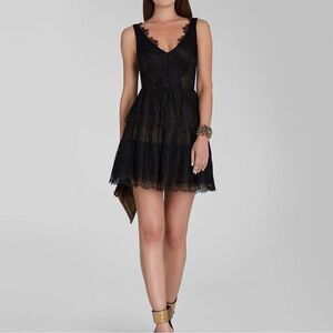 BCBGMaxAzria Willa Black Lace V-Neck Sleeveless Dress XS EUC